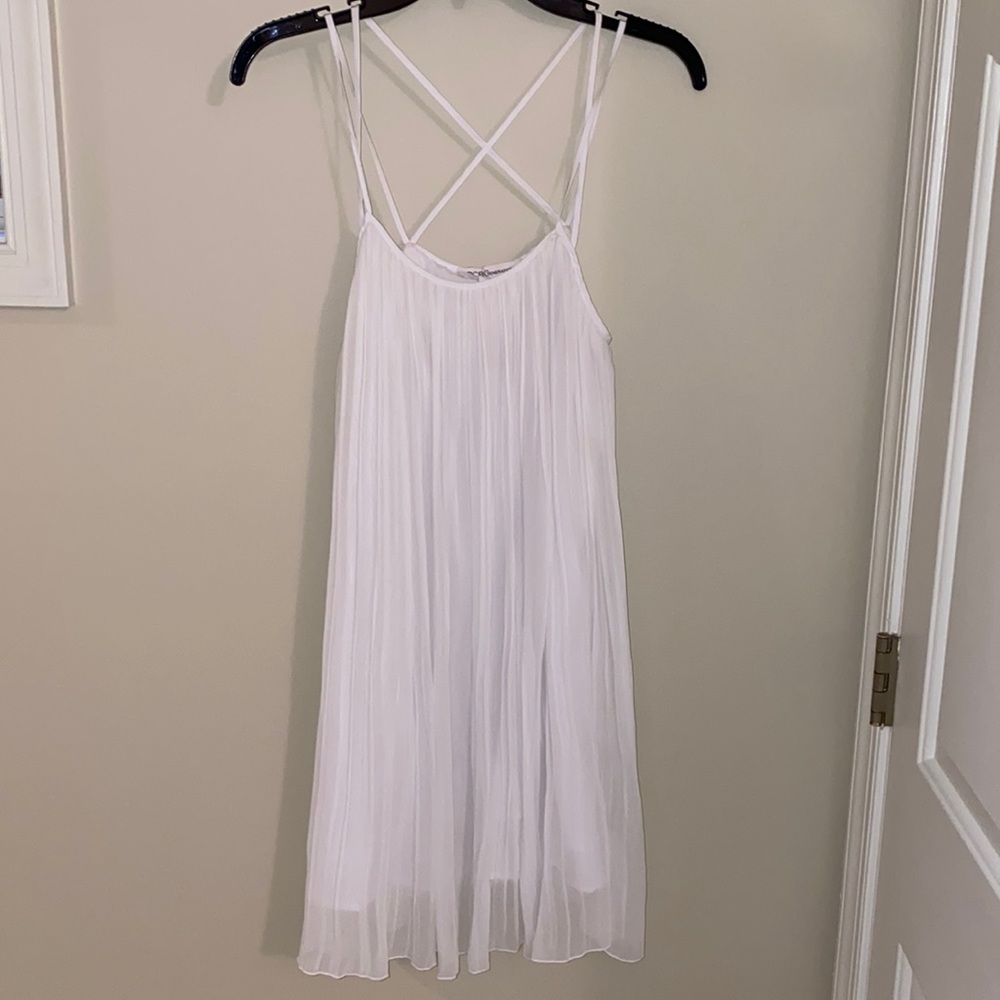 BCBG White Pleated Shift Dress